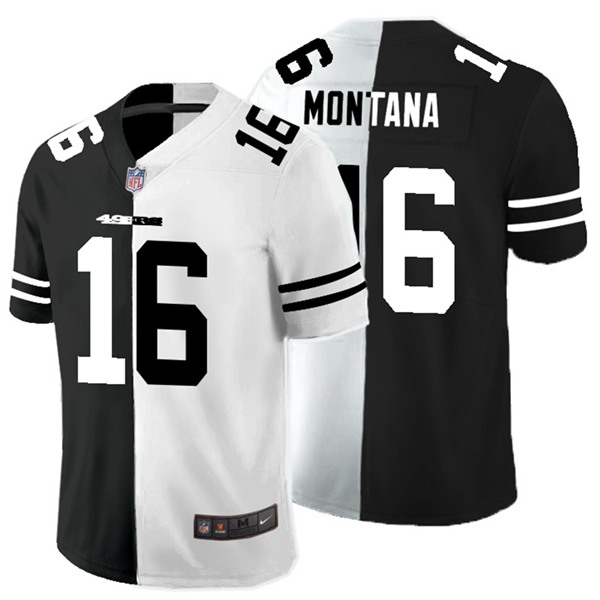 Men's San francisco 49ers #16 Joe Montana Black White Split 2020 Stitched Jersey